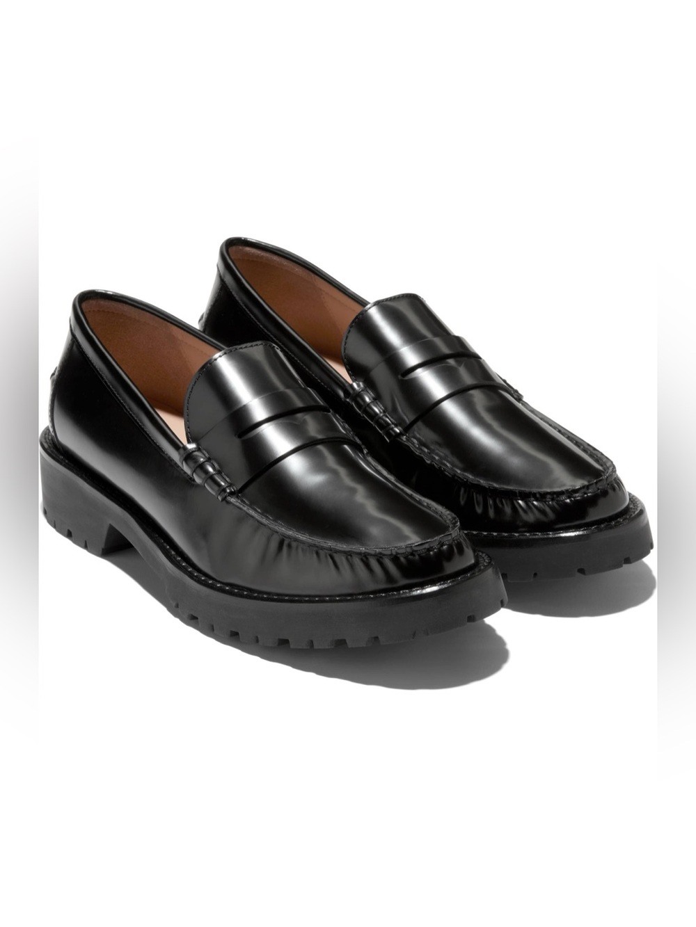 Cole Haan Women’s Black Leather Treena Lug  Penny Loafer Slip On Shoes Size 8.5